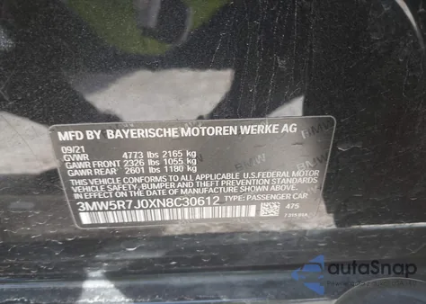 2022 BMW 330I xDrive from USA, damaged, VIN 3MW5R7J0XN8C30612